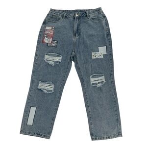 SHEIN Wide Leg Distressed Patched Jeans Size 1XL Women’s